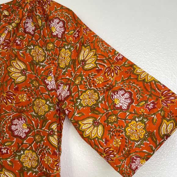 dRa Los Angeles Floral Dress Womens Small Orange 3/4 Sleeve Button Boho Cotton - Picture 5 of 11